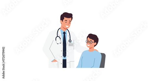 Friendly doctor reassuring young patient during medical checkup, promoting trust and healthcare, promoting well-being and support