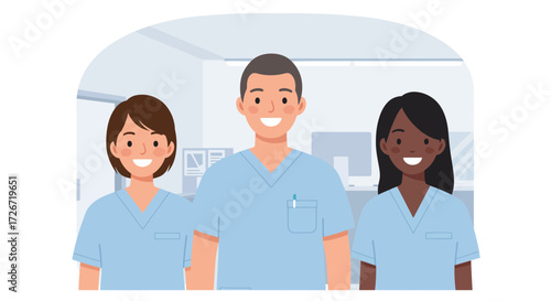 Smiling medical team ready to assist patients, embodying healthcare, compassion, and support for a healthier future in a modern clinic