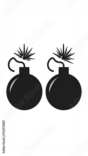 Two black silhouette bombs with fuse