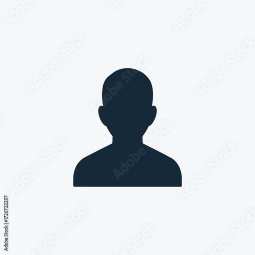 Simple dark silhouette of a head and shoulders against a white background