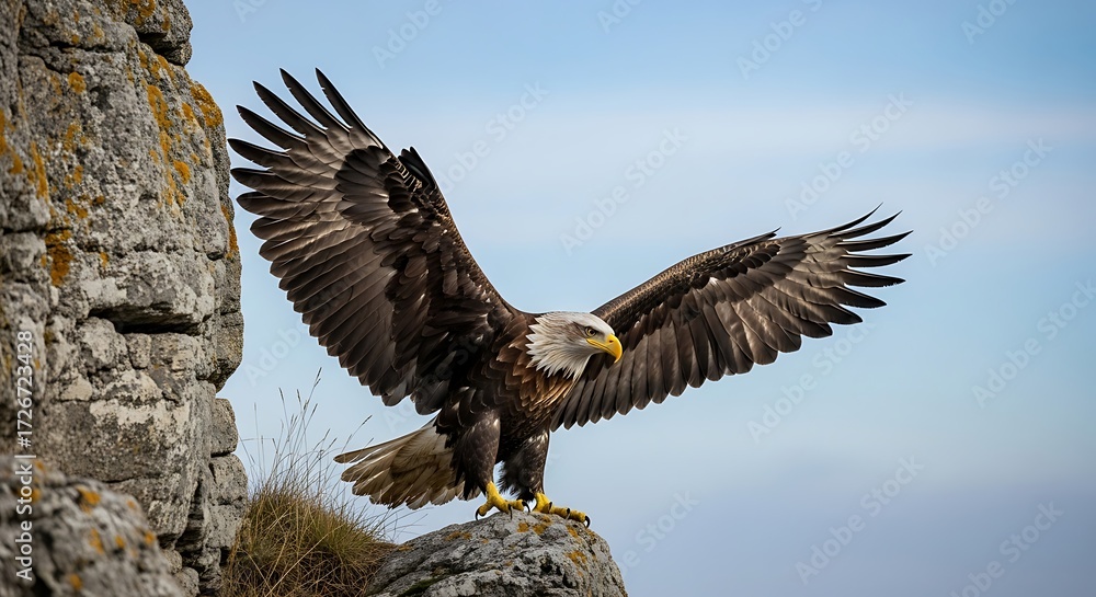 Fototapeta premium Eagle Landing on Rock.