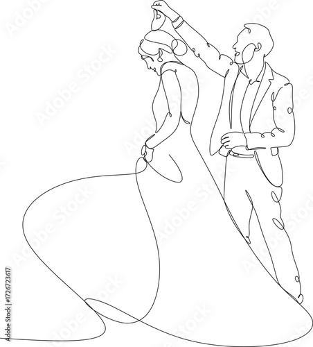 Drawing of a bride and groom. The happy couple is dancing.