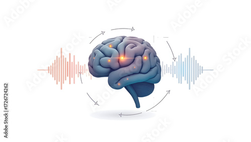 Alpha wave A vector graphic of a digital assistant interface with a floating brain icon and animated alpha wave patterns, cleanly isolated on white(4)