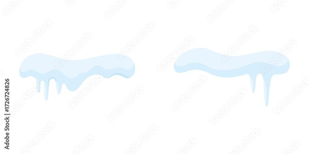 Fototapeta premium Winter Icicles and Snow Caps Illustration Vector. Snow caps, snowy ice and frozen icicles, vector cartoon icons, isolated on transparent background. Winter season background. Cold new year, christmas.