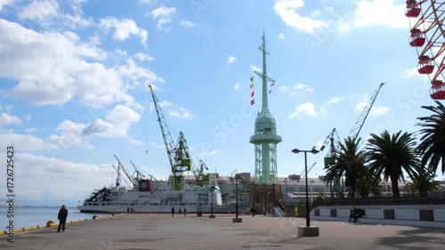 日本、神戶港、海、観光スポット、港湾、船舶、青空、雲、風景、写真素材	
