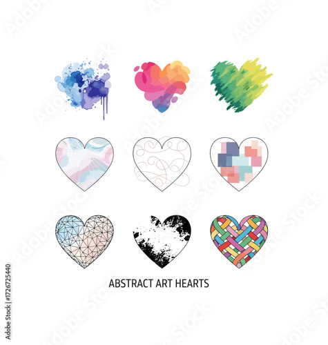 Unique collection of artful heart designs for Valentine's Day, love, wedding concepts, perfect for graphic design projects, social media, and heartfelt celebrations
