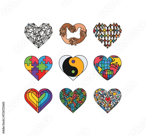 Diverse hearts symbolize unity diversity inclusion connection and global harmony celebrating community and shared humanity through vibrant symbols of belonging and understanding