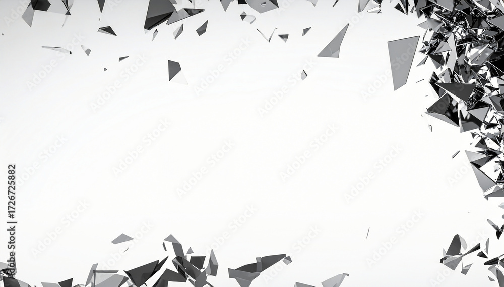 Naklejka premium 飛散する金属片 白い背景 光沢のある黒やグレーの金属片