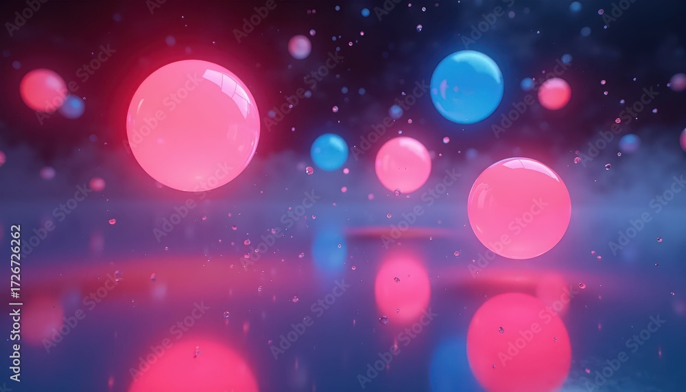 Obraz premium Floating Glowing Orbs Creating Dreamlike Neon Shadow Play