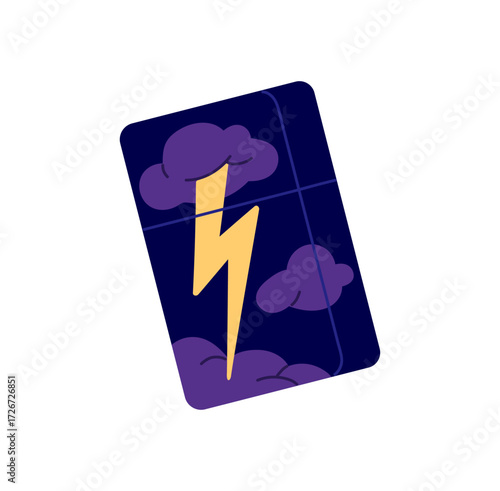 Design of modern gas lighter with pattern of thunderstorm, lightning bolt. Closed fluid equipment for smoking cigarette, accessory for fire. Flat isolated vector illustration on white background