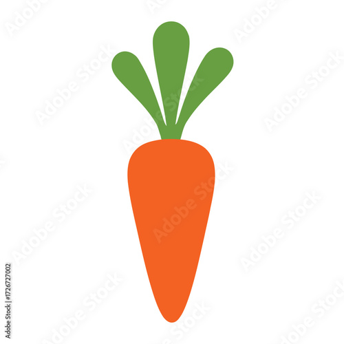 A simple illustration of a vibrant orange carrot with green foliage