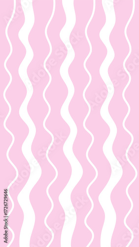 Pastel Pink Wavy Vertical Background. Hand drawn Coquette Pale Backdrop 1920x1080 ratio. Curly shape abstract layout for social media and phone wallpaper. Vector illustration