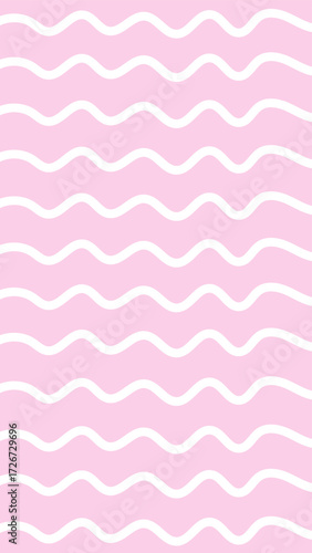 Pink Hand Drawn Wavy Background. Minimal Abstract 1920x1080 ratio backdrop with sketchy Coquette  curvy lines. Girlish bending texture. Vector illustration