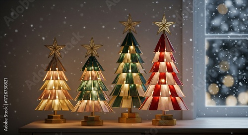 Wallpaper Mural Illuminated Decorative Christmas Trees with Falling Snow by a Window Torontodigital.ca