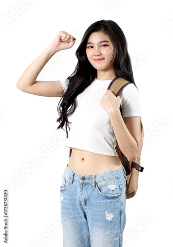 woman and backpack