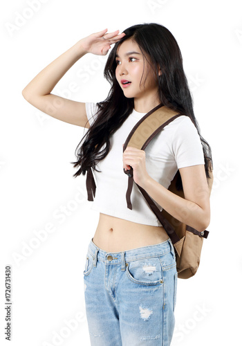 woman and backpack