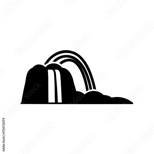 A captivating black and white illustration of a dynamic cascading waterfall
