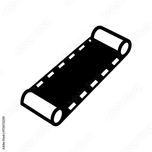 Isolated black and white conveyor belt platform in isometric perspective graphic icon
