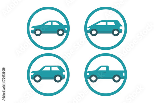 Modern transportation vehicles showcasing various car body types including sedan, hatchback, SUV, and pickup truck
