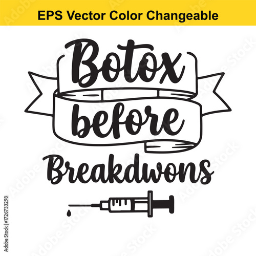 Vector art of botox before breakdown text with syringe