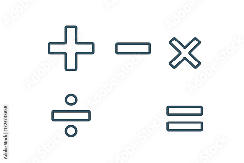 Essential mathematical operation symbols for addition subtraction multiplication division and equality calculations