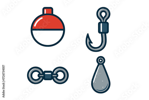 Fishing tackle set with bobber, hook, swivel, and sinker for angling activities and outdoor recreation