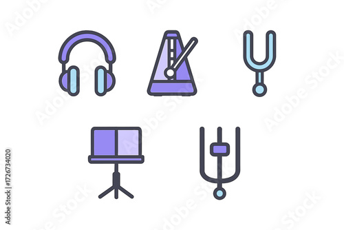A comprehensive collection of essential musical equipment and accessories for sound monitoring, tempo control, and instrument tuning