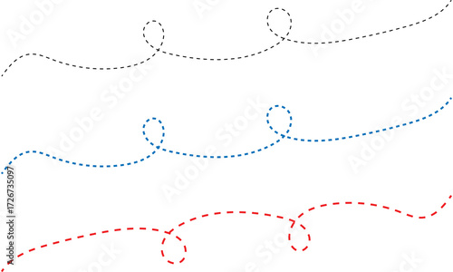 Abstract Dotted Swirl Line. Abstract Curved Dotted Line. Hand Drawn Divider and Border squiggle line Design. Long Curly Dotted Line. Eps 10.