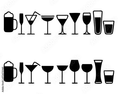 set of alcohol drinks icons vector Illustration