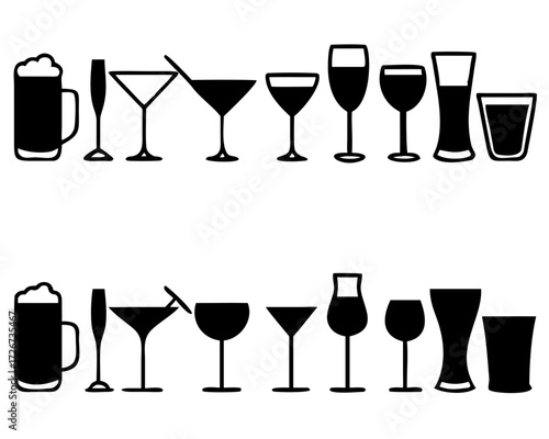 set of alcohol drinks icons vector Illustration