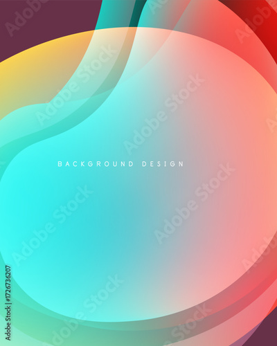 Abstract layers create vibrant, flowing shapes. Colors blend smoothly, forming soft gradients. Design evokes fluidity, movement, modern aesthetic.