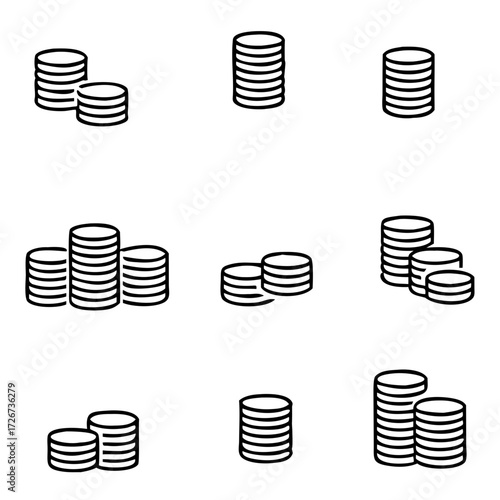 Simple collection of coin related line icons. vector on white background