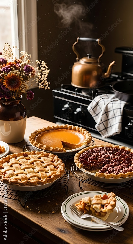 Naklejka premium Autumn pies on wooden table