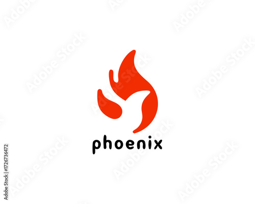 Phoenix Bird in Fire Flame Logo design template,vector icon illustration