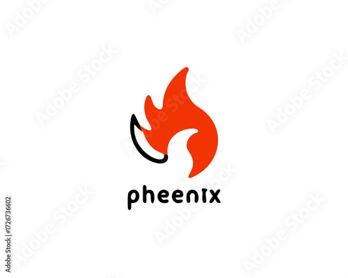 Phoenix Bird in Fire Flame Logo design template,vector icon illustration