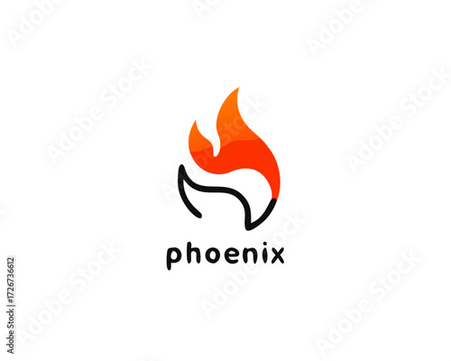 Phoenix Bird in Fire Flame Logo design template,vector icon illustration