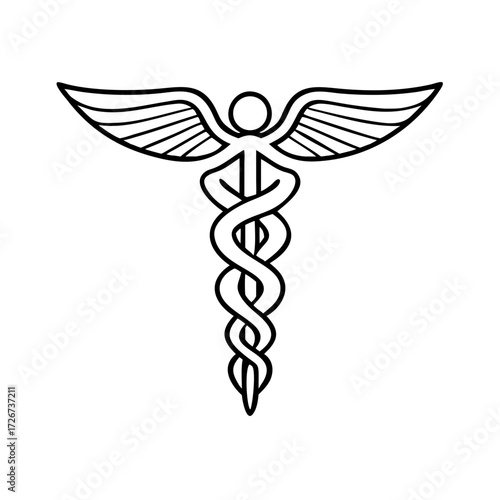medical caduceus line icon symbol, isolated on white background, vector Illustration