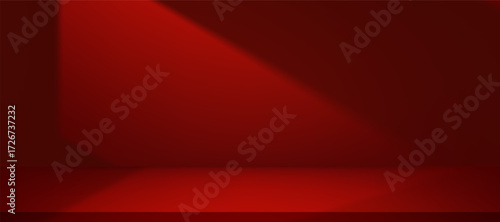 Red background,Abstract dark red gradient with shadow for Autumn backdrop with smooth light on wall for Christmas,Chinese New Year,Valentine.Vector illustration Studio background with empty red floor