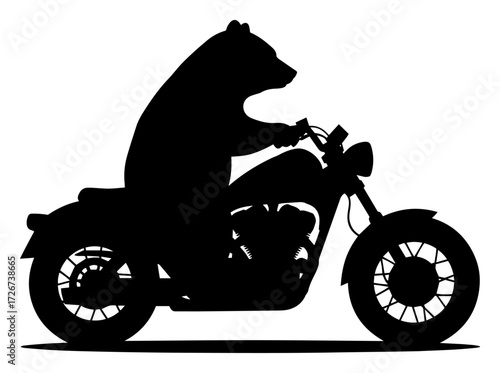 Fearless biker bear riding a classic motorcycle in bold silhouette – wild animal motorcyclist graphic