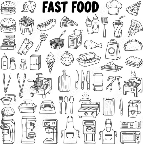 Fast Food Doodles: Hand-Drawn Vector Illustration of Classic American Cuisine  Kitchenware