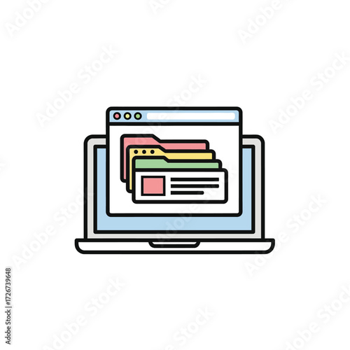 Laptop Displaying Files and Folders Digital Organization