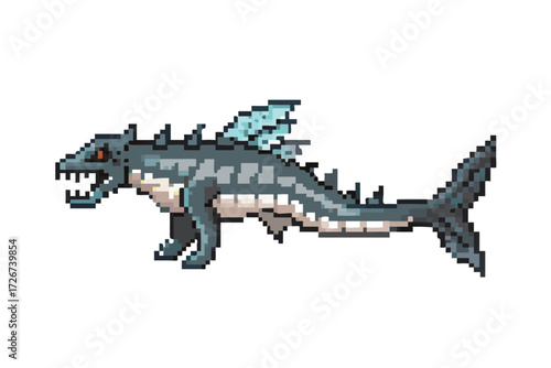 Leviathan Pixel Art Boss Sprite. Colossal Aquatic Serpent for Deep Sea RPGs