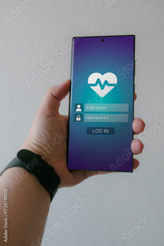 Hand holding smartphone displaying medical app on screen. Online video consultation. Telehealth Services.