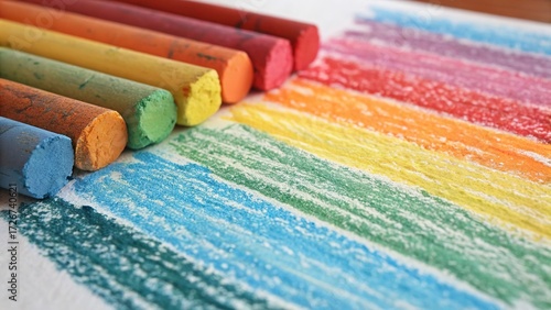 Colorful oil pastel blend texture on paper showcasing vibrant hues of rainbow shades and natural creativity