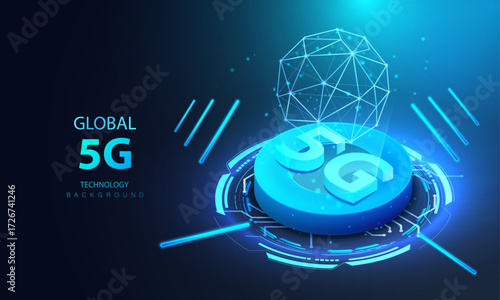 5G internet concept. Wireless ai global connect isometric view background. 5g wifi communication. Vector illustration.