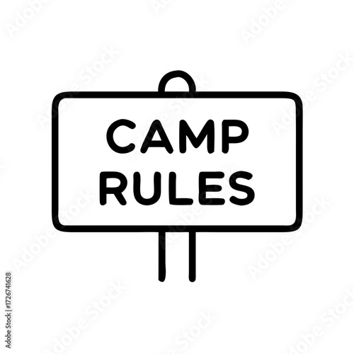 Camp rules sign in simple black line design for outdoor camping  