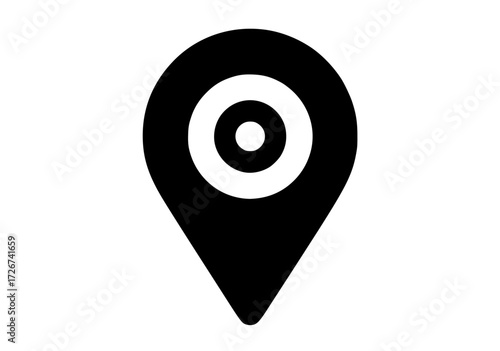 a black and white map pointer icon with a circular centerblack, flat, icon, illustration, mark, pin, spiral 