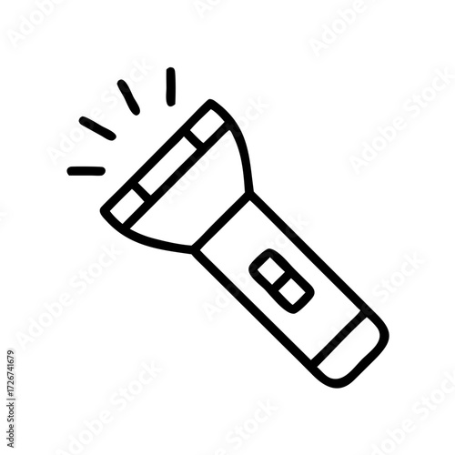 Handheld flashlight emitting light on a white background, concept of Camping & Outdoor Life  