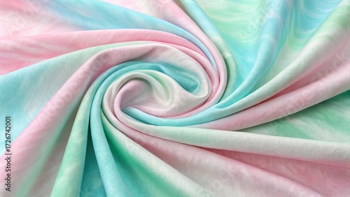 Pastel tie dye texture with soft swirls of pink, blue, and green fabric showcasing a calming and vibrant design