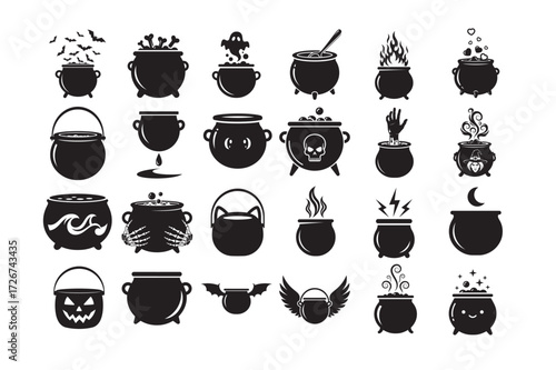  Set of 24 cauldron silhouettes for Halloween design